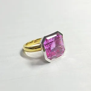 Pierścienie klastra Meisidian Design Lab Pink Sapphire 20 Gemston 925 Sterling Sliver Dwa kolorowy talerz biały złot