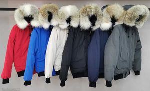Designer canadian jacket winter men women goose real wolf fur hooded bomber jacket zipper pockets fashion parka canada warm down jacket coat C202107MFG5