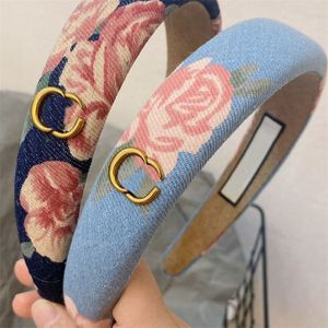 Floral Headband for Women Designer Hair Hoops Blue Canvas Hair Band Woman Luxury Ornaments Hairbands Bronze Letter Clip Jewelrys