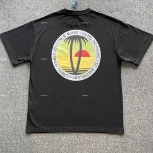 Дизайнерская модная одежда Футболки Футболки Rhude Summer Coconut Tree Circle Print Sunset Print Мужская женская футболка с коротким рукавом High Street Топы Хлопок Уличная одежда