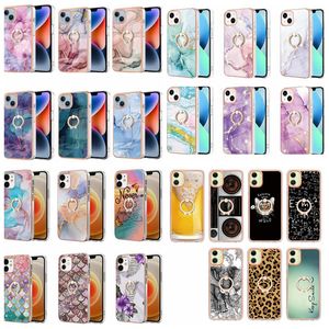 Capas de suporte de anel de dedo de metal para Huawei Mate 60 Pro Google Pixel 8A 8 Xiaomi Redmi A1 10C 13T Moto G84 G54 G14 Mármore Flor Bling Granito Leopardo Macio IMD TPU Capa