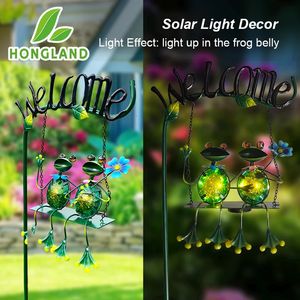 Garden Decorations Outdoor Decor Solar Light Frog Swing Garden Decoration Frog Decorative Stake With Welcome Sign For Patio Landscape 231120