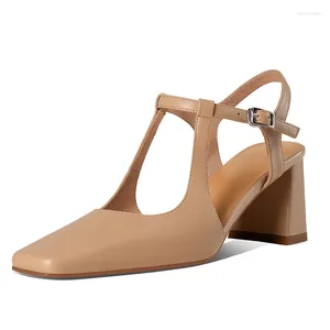 Sandały skórzane owcze skórzane slingbacki Kobiety Summer Black Moreli Beige High Heels Sexy Ladies Square Close Toe Party Buty