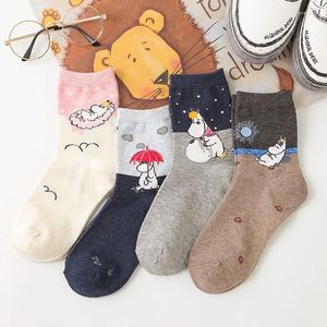 Women Socks Autumn Winter Cartoon Anime Hippo Animal Streetwear Classic Funny Cute Kawaii Middle Tube Crew