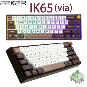 Keyboards FEKER IK65 VIA Mechanical Keyboard Bt 2.4G Hot Swap Bluetooth Matcha Switch Gasket PBT Keycaps 3Modes RGB 65% Knob Keyboard Q231122