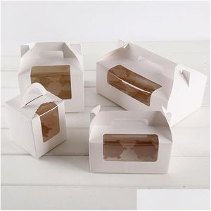 Party Favor White Card Paper Cupcake Boxes Cake Packaging Holder 2st med handtag Muffin Box ZA4022 Drop Delivery Home Garden Festiv Dhixg