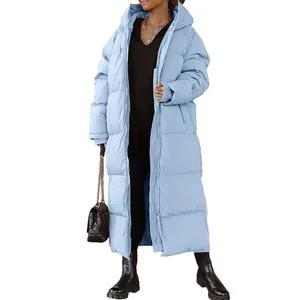 Women's Trench Coats Hooded Solid Color Long Parkas Fashionable And Casual Zipper Coat Winter Warm Windproof Manteau Femme Hiver