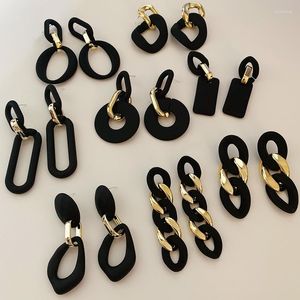 Brincos Dangle Zay S925 Jóias de moda de agulha Design de jóias de gotas de resina dourada de revestimento fosco para mulheres presentes de festas de senhora