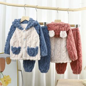 Clothing Sets Winter Kid Boy Girl Clothes Hooded Sleepwear Thicken Soft Flannel Fleece Pajamas Set Baby Outfit Warm Child Tracksuit A1146