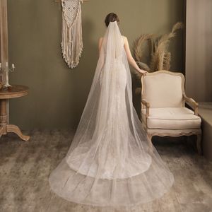 Eleganter Brautschleier mit Blings, Schnittkante, Kathedralenlänge, einlagiger Tüll, heiß verkaufter Hochzeitsschleier V825
