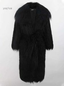 Women's 2023Women's 2023Nerazzurri Winter Long White Black Hairy Shaggy Fluffy Thick Warm Soft Stylish Faux Mongolia Lamb Fur Coat Women Belt Lapel 2023L231026
