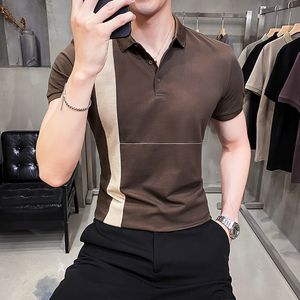 Men's Polos British Style Summer Men Polo Shirts Short Sleeve Solid Front Pocket Decor Korean Slim Fit Casual Polo Homme Streetwear 4XL 230421