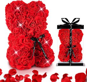 Sztuczne kwiaty róża niedźwiedź Rose Teddy Bear for Women Girlfriend Anniversary Christmas Walentynki Prezenty