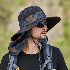 Berets Men Women Hat Outdoor Face Mask Sun Protection Wide Brim Cap For Fishing Hunting Mountaineering Cycling Bike Bicycle