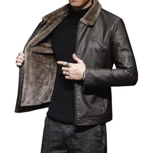 Men's Leather Faux Leather Thick Brown Leather Jacket Mens Winter Autumn Men's Jacket Fashion Faux Fur Collar Windproof Warm Coat Men Brand Clothing 231120