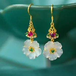 Dangle Brincos Flor Fresca Étnica Frio Antigo Eardrops Super Fada Exagerado Longo Fino Retro Ear Clip Feminino