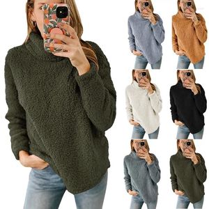 Suéteres femininos 2024 atacado pullovers cor sólida elegante cabelo transfronteiriço alto pescoço com capuz de pelúcia feminino