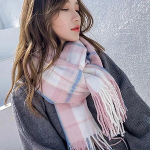 Scarves Beautiful Checked Pattern Winter Large Light-colored Scarf Multi-functional Wraps Outdoor Keep Warm