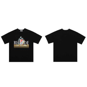 Tasarımcı Moda Giyim Tees Tişörtleri Tropikal Baskı Yüksek Sokak Gevşek Büyük Boy Erkek Kadın Çift Trend Markası Rhude Kısa Kollu Tişört Streetwear Hip hop Tops