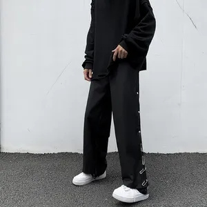 Calças masculinas estilo coreano homens solto casual reto clássico high street moda hip hop emendado conciso vintage masculino 2023