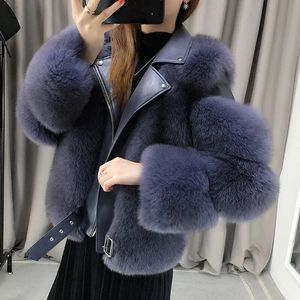 Womens Down Parkas s Autumn Winter Real Fox Fur Coat Women High End Luxury Genuine Sheepskin Leather Natural Jacket 231120