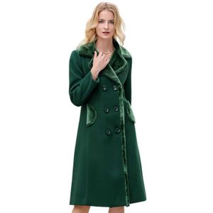 Womens Coat Winter Jacket Dubbelbröst platt pråmkrage Midlängd Wool Blend Pea Coat Jacket 3NXS4