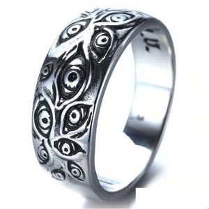 Anillos De Banda Anillos De Moda Punk Para Mujeres Hombres Retro Hip-Hop Anillo De Personalidad Grabado Ojo De Demonio Hipster Entrega De Gota Hueca Je Dhgarden Ot08A