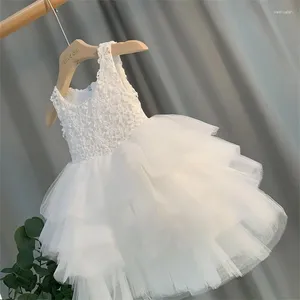 Mädchen Kleider 2023 Sommer Baby Ärmellose Weste Kleid Kinder Weiß Hochzeit Tüll Rock Kleine Prinzessin Kinder Tanzen