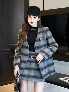 Sukienki robocze Wysokiej jakości francuskie małe zapach dwuczęściowy zestaw damski płaszcz kurtki spódnica w talii Koreańska moda ol 2 stroje