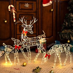 Garden Decorations 3PC Handmake Alloy Art Elk Deer Christmas Garden Decor Led Light Glowing Glitter Reindeer Xmas Home Outdoor Yard Ornament Decor 231120