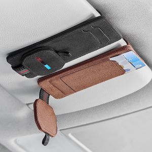 Ny läderbilsolglasögonhållare för glasögon Hanger Auto Sun Visor Card Ticket Storage Multifunction Car Interiors Tillbehör
