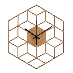 ウォールクロック中空の時計クォーツギフトモダン竹の木材大きなバッテリー操作幾何学サイレント六角形の寝室の家の装飾オフィス