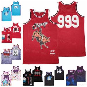 Moive Basketball Br Remix Juice WRLD x 999ジャージのデスレース愛のカバー叙情的なレモネードレッドカラーチーム刺繍と縫製ピュアコットン通気性スポーツシャツ