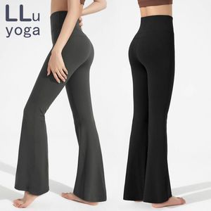 LLu New Yoga Flared Pants Damen AthA Lycra High Waist Hip-Lifting Wide Leg Pants Atmungsaktive Stretch Sports Micro Flared Fitness Leggings Bodenlange Hose