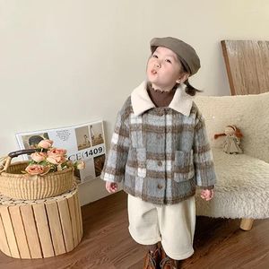 Giacche Abbigliamento per bambini Cappotto di lana per bambini 2023 Cardigan addensato in stile coreano per ragazzi e ragazze alla moda autunno inverno