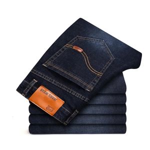 Jeans masculinos elástico clássico negócios moda confortável puro fino reto calças jeans 231112