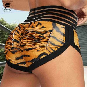 Yoga outfit tryckt byte shorts kvinnor sexig hög midja sport yoga shorts fitness kläder tiger orm mönster träning kläder med fickor t230421