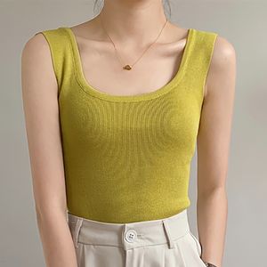 Camisoles Tanks Summer Plain Croped Sticked Tank Top Women Casual Square Neck Sleeveless T-Shirt Womens Clothing Basic Camisole For Female 230421