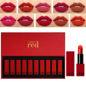 Läppstift 10 Färg Velvet Matte Lipstick Set Långvarig vattentät fuktgivande Lip Blam Makeup Cosmetics Christmas Presents Gift Kit 231121