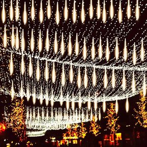 クリスマスの装飾8チューブ流星シャワーLEDストリングライト屋外の防水妖精ストリートパーティーガーデンツリーデコレーション2024 231121
