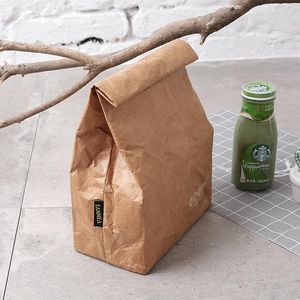 Storage Bags Reusable Durable Insulated Thermal Food Cooler Sack Brown Craft Paper Lunch Bag 1PC