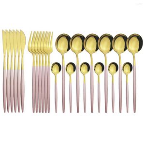 Geschirr-Sets 24 Teile / satz Rotgold Besteck Set Messer Gabeln Teelöffel Edelstahl Geschirr Home Kitchen Besteck