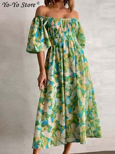 Повседневные платья цветочные печатные рукава платье для женщин с эластичной талией на одно плечо.