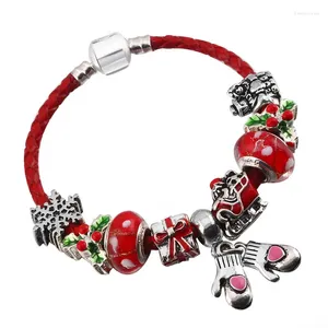 Charm Armbänder 2023 Rotes Lederband Armband Weihnachtsgeschenk Schmuck Dame mit Perlenanhänger Marke Direktlieferung