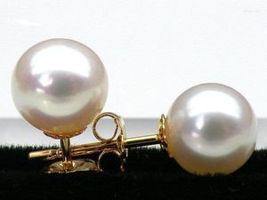 Kolczyki do stadn 6,8 mm idealne okrągłe białe Akoya Pearl Earring Solid 14k żółte złoto