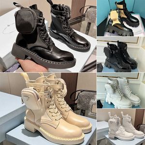 Kadın tasarımcılar Rois Boots Boots ayak bileği Martin Bootss ve Naylon Boot Askeri İlhamlı Savaş Kökusu Naylons Bouch Bags ile ayak bileklerine bağlı