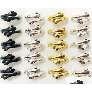 Cluster Rings Wholesale 30Pcs Sier Black Gold Hug Arm Ring Hand Peace Unity Women Men Friend Charm Gift Alloy Jewelry Drop De Dhgarden Dhrae