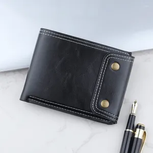 Wallets Double Buckle Men PU Leather Plain Horizontal Style Trifold Purse Ticket Clip Zipper Wallet ID & Card Holder