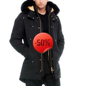 50 off~ Down Parkas mooses Canada Winter Jacket Stag Lake Hooded Classic Windproof Thick Black and Brown Fur Parka Coats White Duck Knuckl