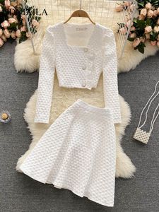 Tvådelklänning Spring Summer Fashion Small Cute Elegant Sweet Women's Kirt Suit LongeeLeVed Suit Short Coat Top A-line kjol 2-stycke Set 230421